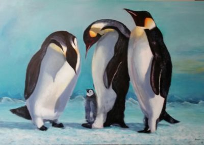 Pinguïns, 2017, acryl op doek, 115:75, in opdracht