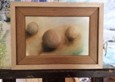 Three stones, 2019, olieverf op papier, incl. lijst 23:32 cm , 75 E