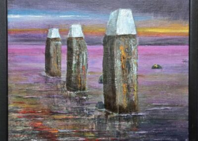 IJ meerpalen, 2022, acryl op doek, 40:40 cm, ingelijst, verkocht