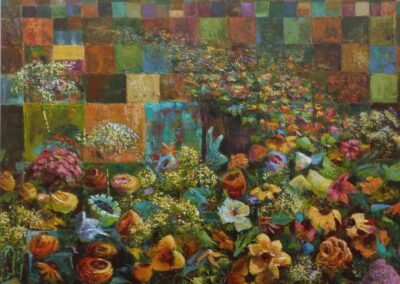 Bloemen, de overgang, Acryl op doek, 55:70 cm, verkocht