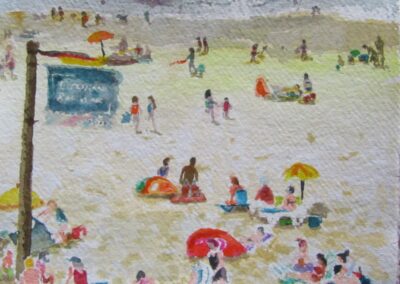 Aquarel, mooie stranddag IJmuiden, 20:20 cm, verkocht