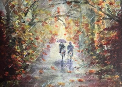 Seizoenen 3, Aquarelmix , herfst, 20:20 cm, ingelijst 40:40 cm, 125€