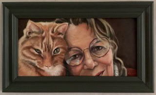 zelfportret 2025 met RodeRikkie, 30:60 cm , olieverf ingelijst
