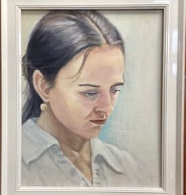 o portret verstilde mijmering, olie op doek, ~40:60 ingelijst, 350€