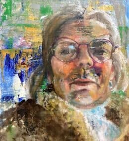 S portret, zelf- met snor, olieverf, 24:30 cm, ingelijst